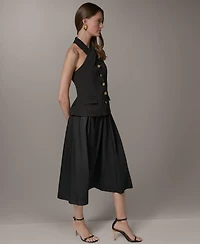 Donna Karan New York Women's Twist Halter Mixed Media A-Line Dress