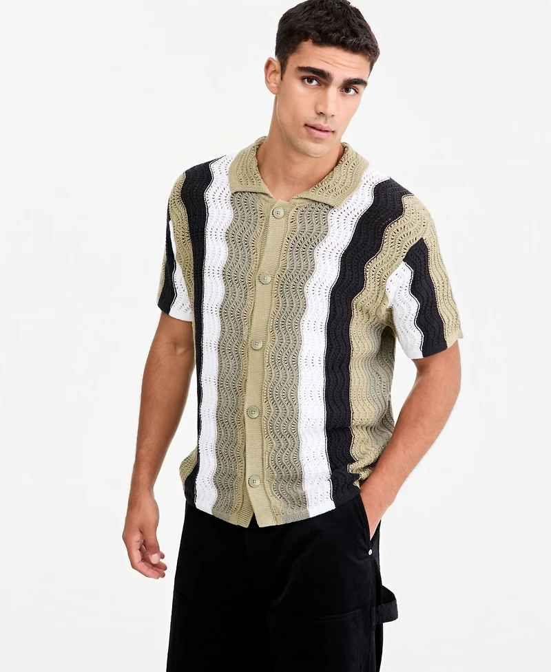 Mode of One Men's Lightweight Open-Knit Wave Polo Sweater, Macy's Exclusive