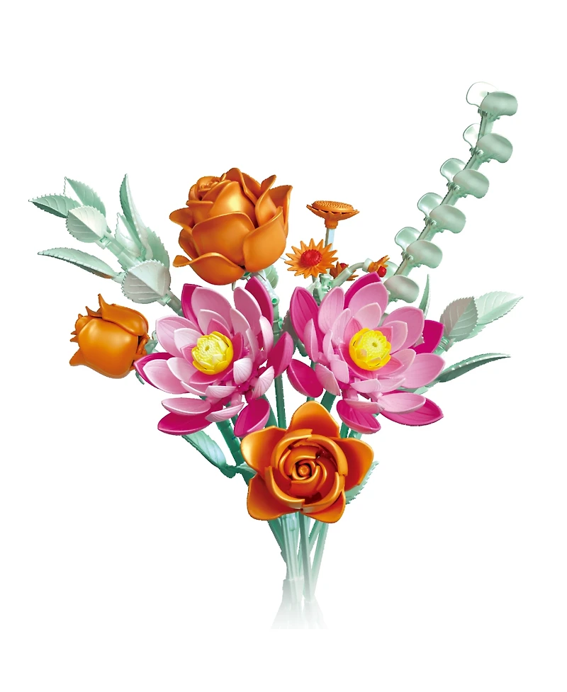 Contixo BK10 Flower Bouquet Building Set, 360-Piece Orange Rose & Pink Lotus Floral Brick Kit with Adjustable Stems, Creative Home Decor Gift, Ages 8+