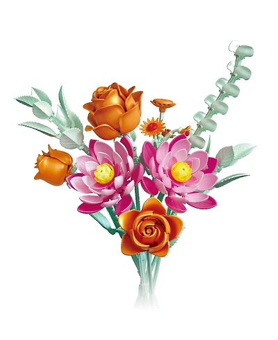 Contixo BK10 Flower Bouquet Building Set, 360-Piece Orange Rose & Pink Lotus Floral Brick Kit with Adjustable Stems, Creative Home Decor Gift, Ages 8+