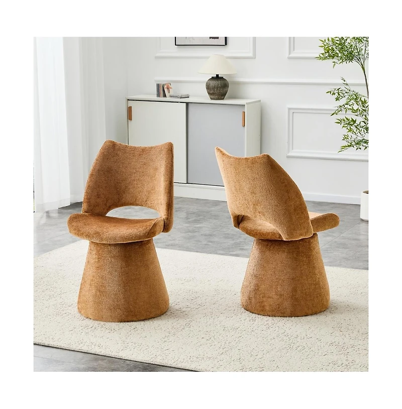 Maison Boucle Swivel Accent Chair with Chenille Upholstery, Open Back Dining for Vanity or Home Office, 360-Degree Swivel, Metal Base