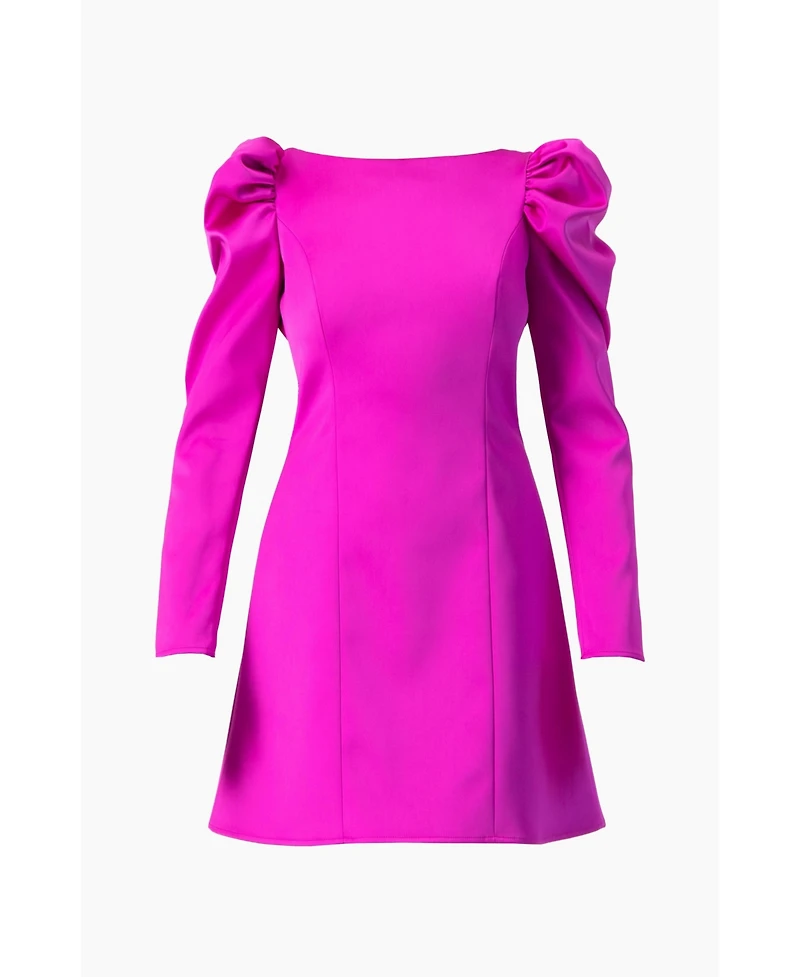 Ivonne Women's Puff-Sleeve Open-Back Bow Mini Dress Satin