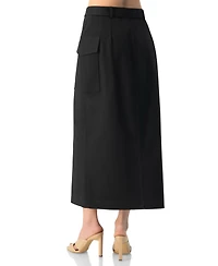 Ivonne Women's High-Waisted Belted Side-Slit Midi Skirt