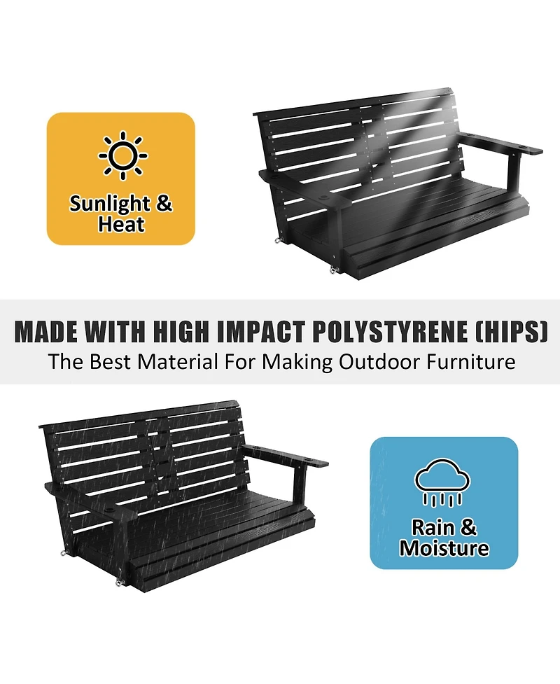 Innovaze 4.5 Ft Large 2-Seat Poly Lumber Hips Porch Swing with Foldable Cup Holders and Curved Deep Seat for Outdoor Garden(Navy Blue)