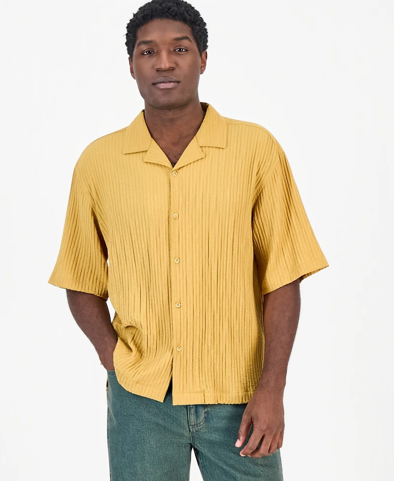 Mode of One Men's Boxy-Fit Striped Short-Sleeve Shirt, Macy's Exclusive