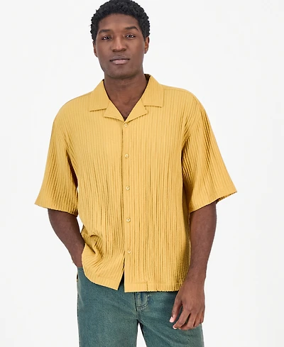 Mode of One Men's Boxy-Fit Striped Short-Sleeve Shirt, Macy's Exclusive