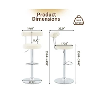 Maison Boucle Set of 2 Soft Velvet Upholstered Swivel Adjustable Bar Stools, 360-Degree Swivel Counter-Height Bar Chairs, Chrome Silver Base