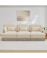 Maison Boucle Modular Sectional Sofa Couch, 3-Seater, Leopard Print Chenille, With Deep Seat, Tassel Skirt, and Throw Lumbar Pillows
