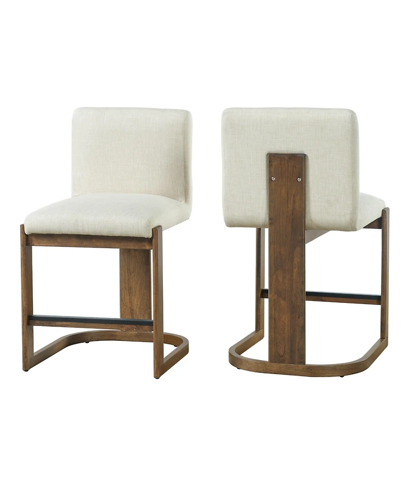 Maison Boucle Counter Height Bar Stools Set of 2 for Kitchen Island, 24" Solid Wood Barstools, Linen Upholstered Bar Chairs