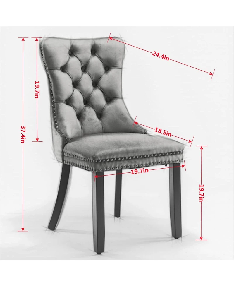 Maison Boucle Upholstered Dining Chairs , Beige Velvet Upholstery High-Back Side Chairs, Tufted Nailhead-Trim with Solid Wood Legs