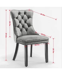 Maison Boucle Upholstered Dining Chairs , Beige Velvet Upholstery High-Back Side Chairs, Tufted Nailhead-Trim with Solid Wood Legs