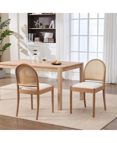 Maison Boucle Modern Rattan Back Dining Chairs Set of 2, Upholstered Side with Backrests, Kitchen and Room Chairs, Solid Wood Legs
