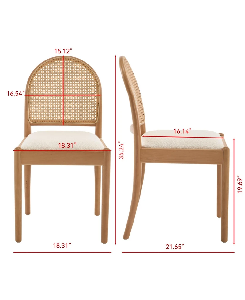 Maison Boucle Modern Rattan Back Dining Chairs Set of 2, Upholstered Side with Backrests, Kitchen and Room Chairs, Solid Wood Legs
