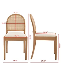 Maison Boucle Modern Rattan Back Dining Chairs Set of 2, Upholstered Side with Backrests, Kitchen and Room Chairs, Solid Wood Legs