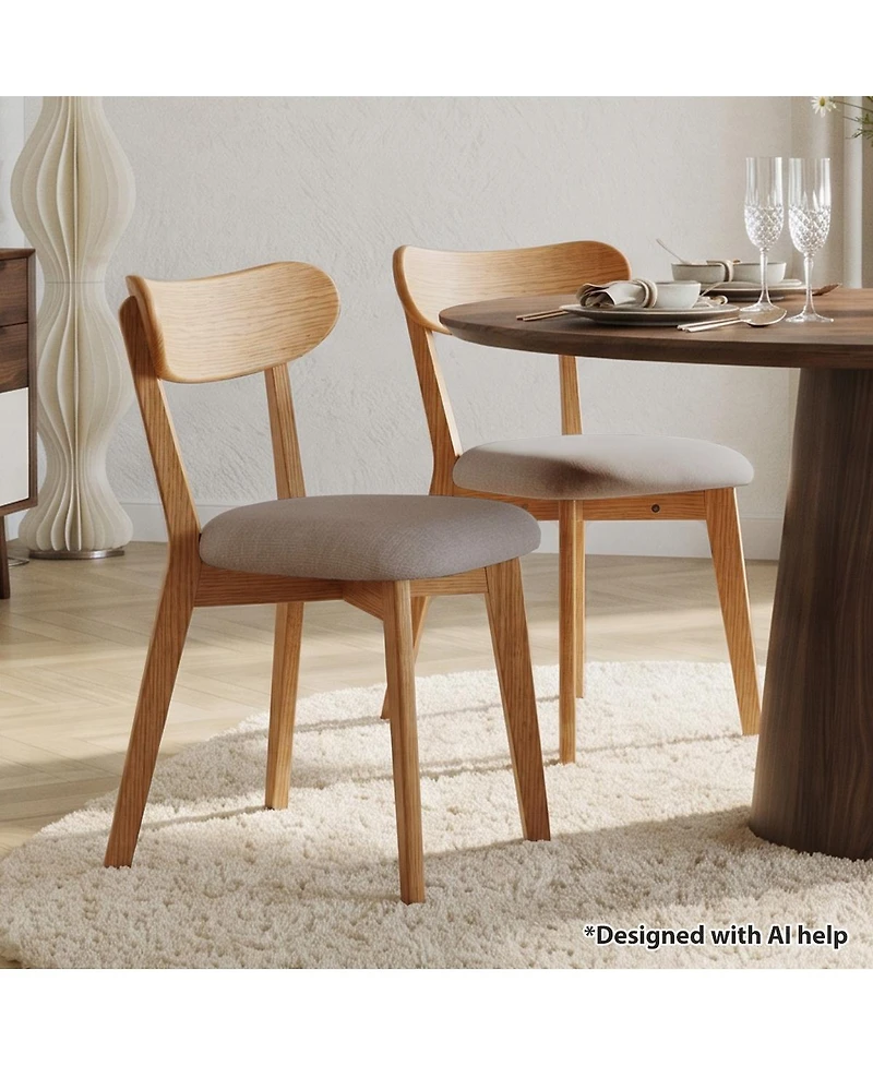 Maison Boucle Modern Farmhouse Dining Chair, Solid Oak Construction, Upholstered Cushion Seat, Curved Backrest