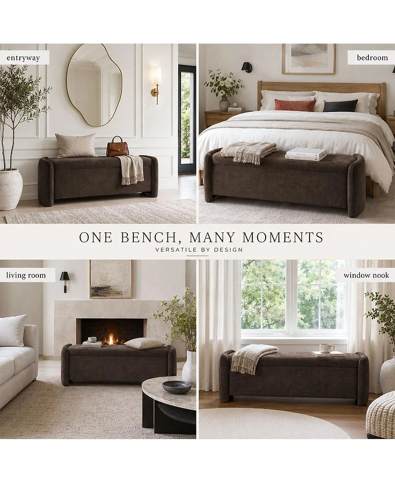 Maison Boucle 60" End-of-Bed Storage Bench With Lift-Top, Chenille Upholstered Ottoman Bench, Modern Entryway Seat for Bedroom or Living Room