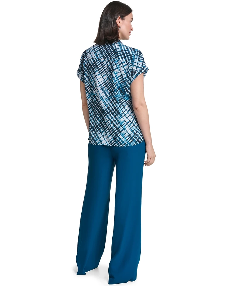 Calvin Klein Women's Collared Button-Front Short-Sleeve Blouse