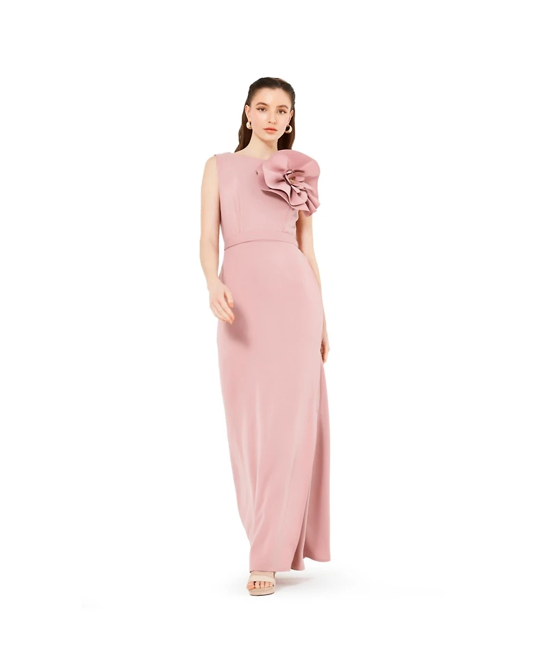 Amri Floral Applique Crepe Column Gown