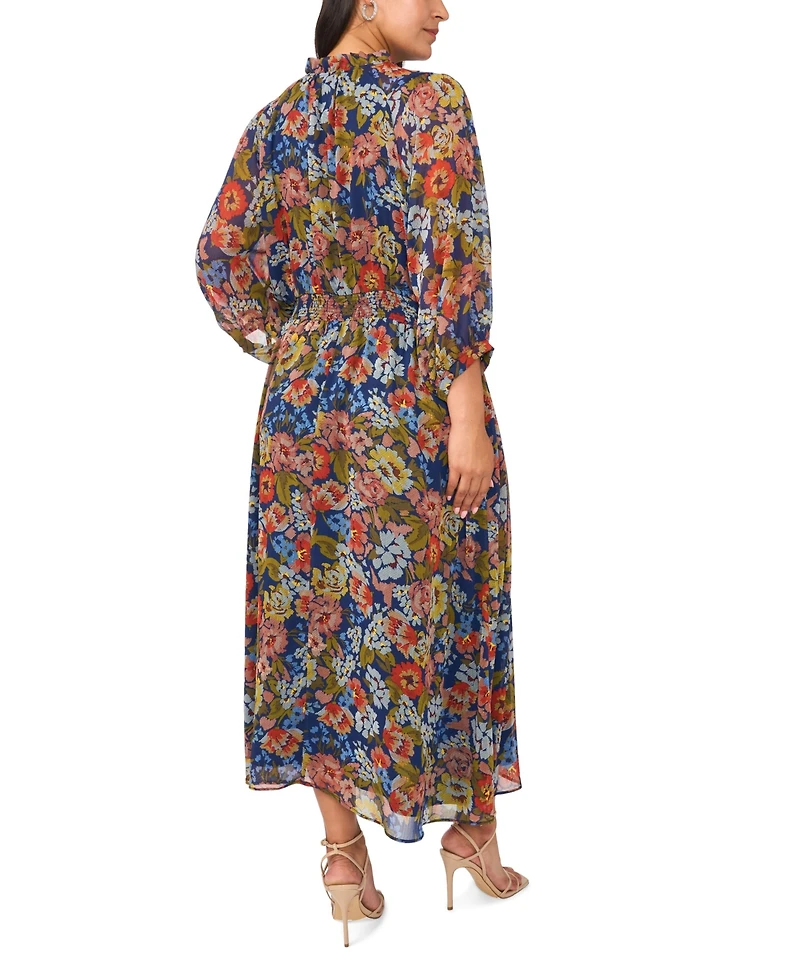 Vince Camuto Plus Size 3/4-Puff Sleeve Tie-Neck Maxi Dress