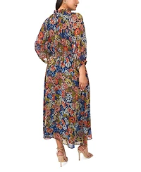 Vince Camuto Plus Size 3/4-Puff Sleeve Tie-Neck Maxi Dress