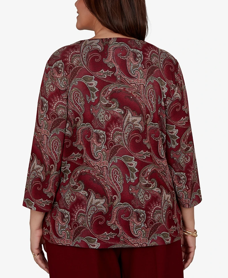 Alfred Dunner Plus Union Square Paisley Scroll Melange Knit Top