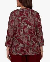 Alfred Dunner Plus Union Square Paisley Scroll Melange Knit Top