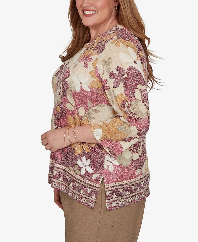 Alfred Dunner Plus Union Square Exploded Floral Geo Border Top