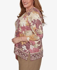 Alfred Dunner Plus Union Square Exploded Floral Geo Border Top