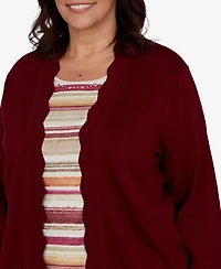 Alfred Dunner Plus Union Square Scalloped Cardi Two One Striped Sweater