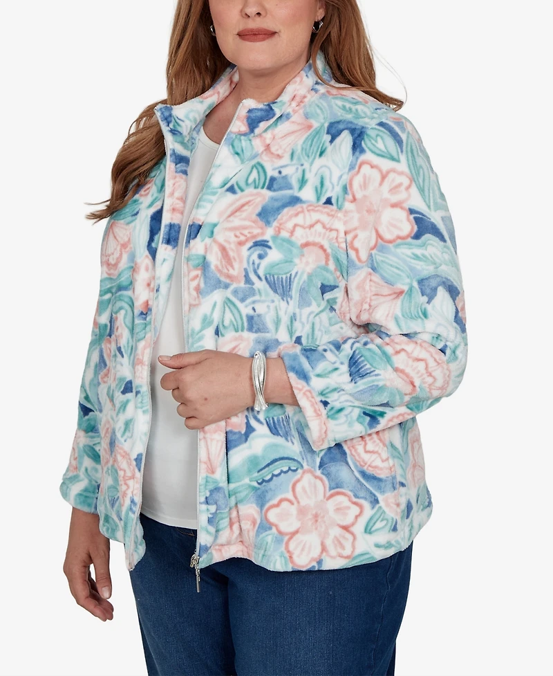 Alfred Dunner Plus Classic Patch Floral Cozy Knit Jacket