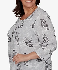 Alfred Dunner Plus Classic Penguins and Trees Knit Top