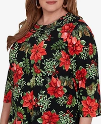 Alfred Dunner Plus Classic Cardinals On Branches Knit Top