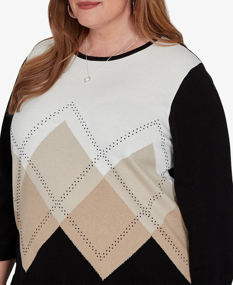 Alfred Dunner Plus Classic Argyle Beaded Sweater