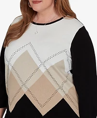 Alfred Dunner Plus Classic Argyle Beaded Sweater