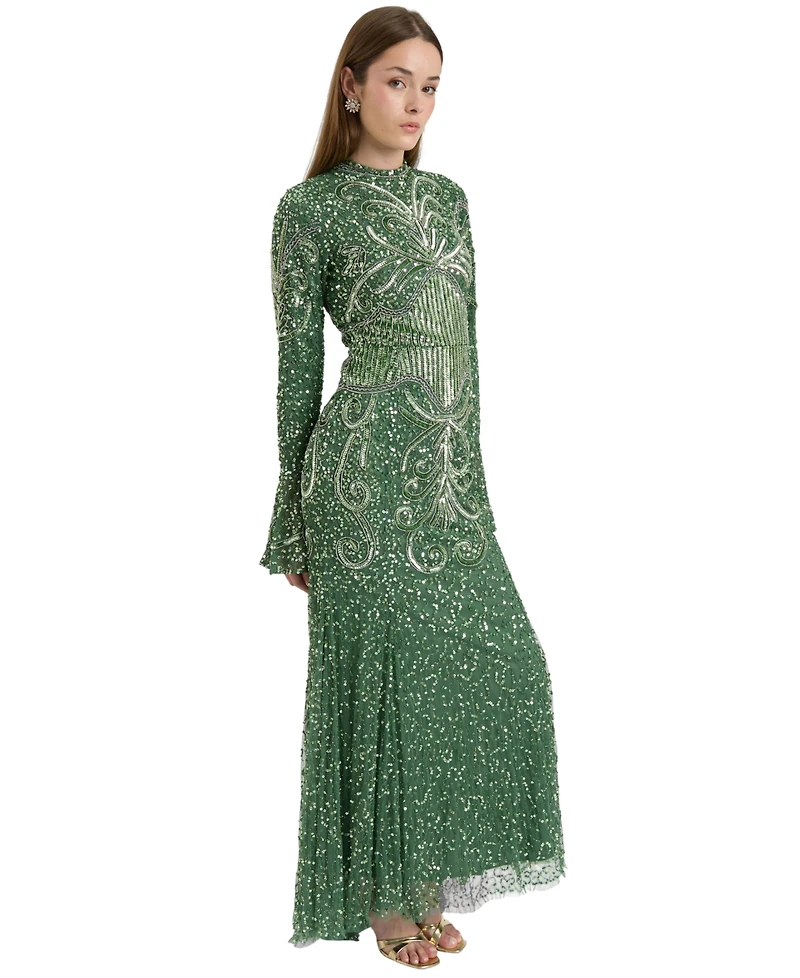 Maryisa Women's Modest Embellished Sequins Trail Maxi Dress