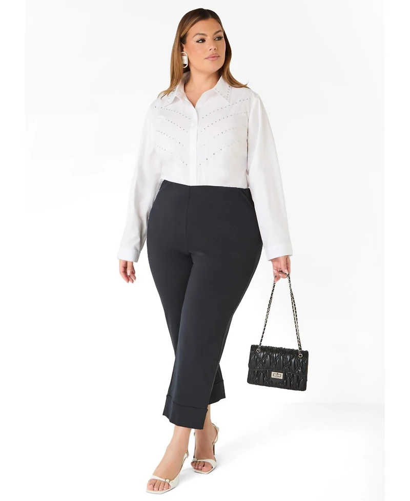 Ashley Stewart Plus Cuffed Ponte High-Rise Capris