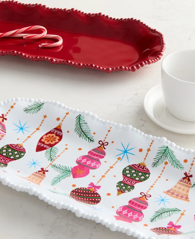 Tinsel And Frost Melamine Ornament Beaded Tray, Set of 2