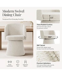 Maison Boucle Swivel Dining Chairs Set of 2, Boucle Upholstery With Barrel Back, 360-Degree Swivel Accent Chairs With Upholstered Pedestal Base
