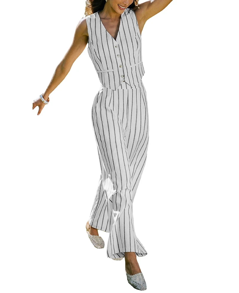 Cupshe Women's V-Neck Striped Wide-Leg Cami and Pants, 2-Piece Set