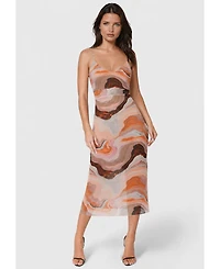 Bebe Women's Printed Mesh V-Neck Midi Dress