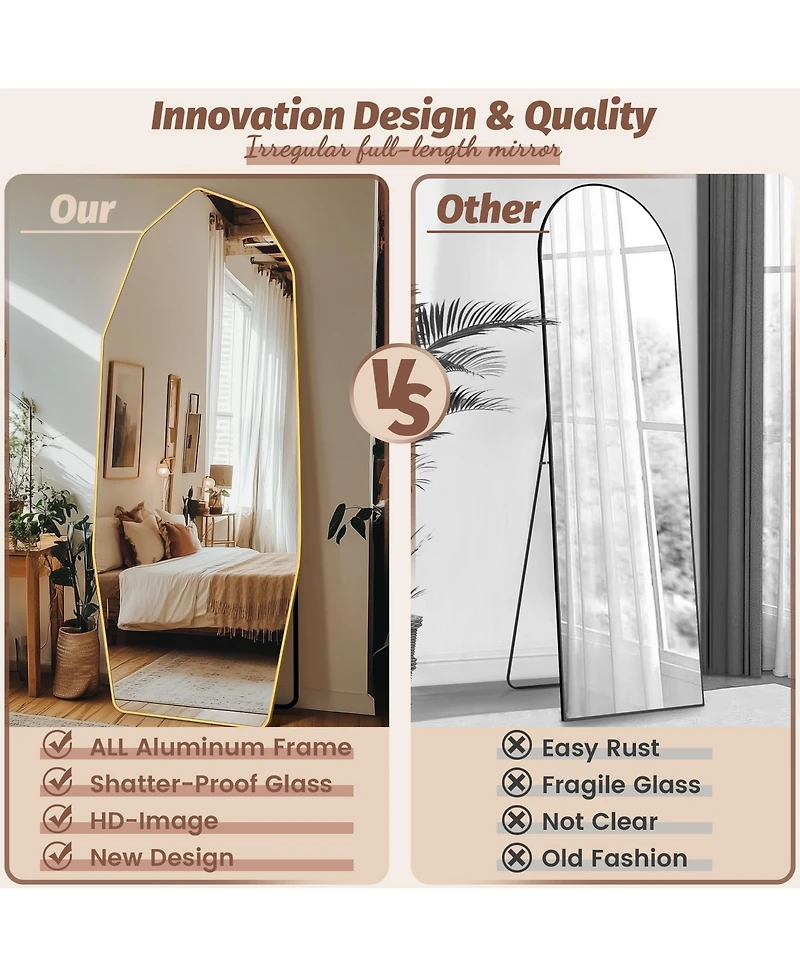 Antok Full Length Mirror, 71"x32" Diamond-shaped Floor Mirror for Bedroom, Hanging Mounted for Living Room Cloakroom