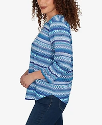 Alfred Dunner Petite Classic Textured Stripe Knit Top With Necklace