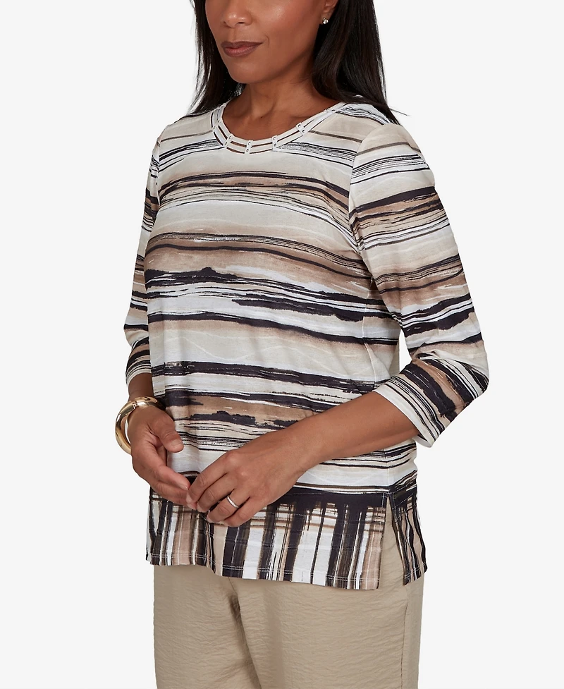 Alfred Dunner Petite Travel Advisory Scratched Stripes Knit Top