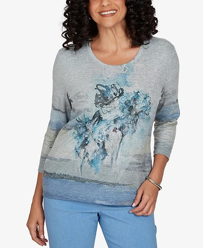 Alfred Dunner Petite Provence Chenille Painted Floral Lace Top