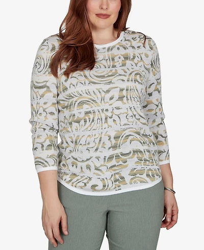 Alfred Dunner Petite Provence Paisley Stripe Spacedye Sweater