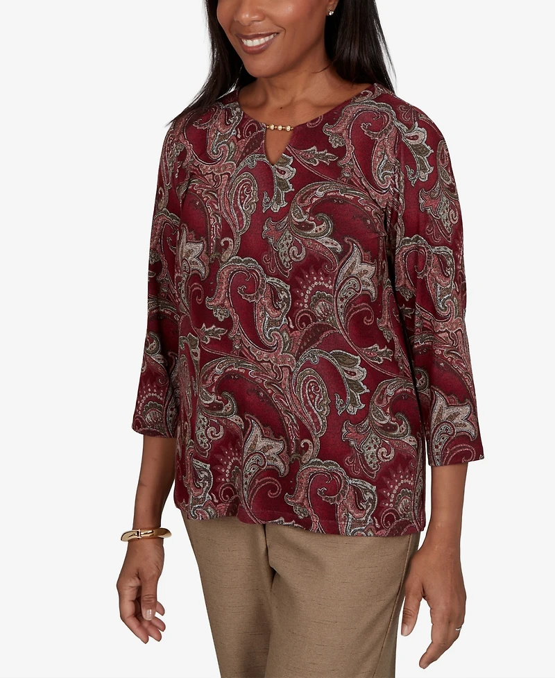 Alfred Dunner Petite Union Square Paisley Scroll Melange Knit Top