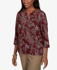 Alfred Dunner Petite Union Square Paisley Scroll Melange Knit Top