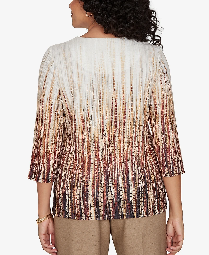 Alfred Dunner Petite Union Square Textured Ombre Squares Top With Necklace