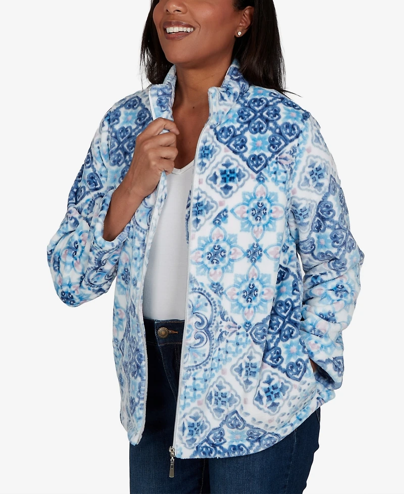 Alfred Dunner Petite Classic Soft Medallion Zip Front Jacket
