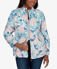 Alfred Dunner Petite Classic Patch Floral Cozy Knit Jacket